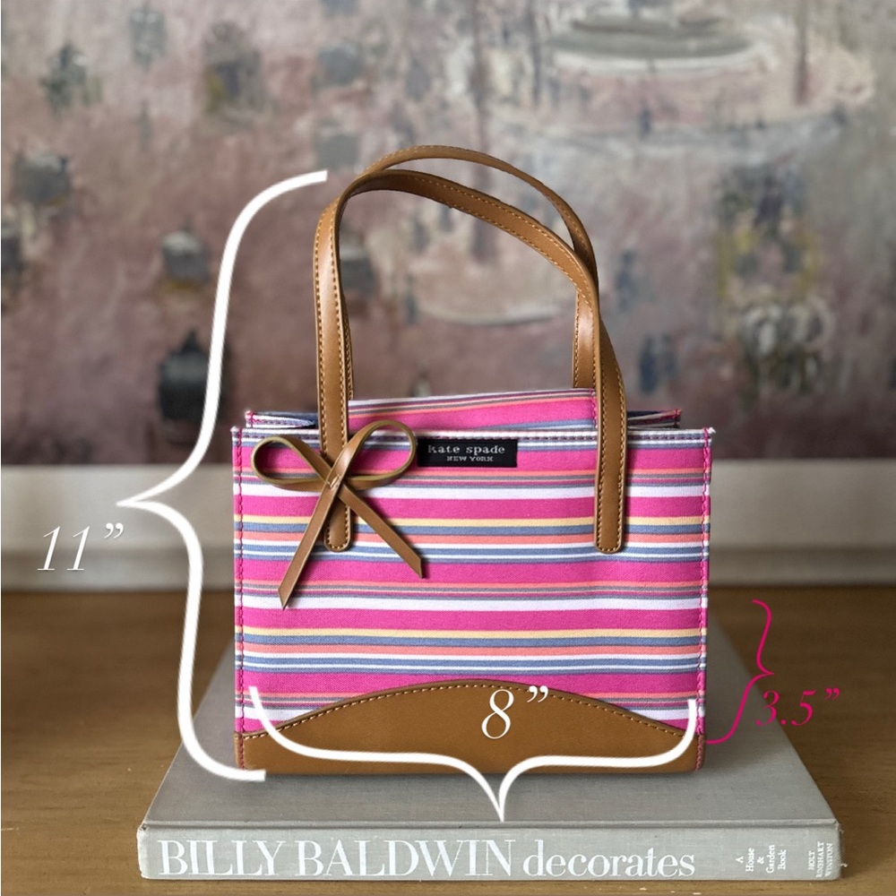 Kate Spade Late 90s Pink Striped Tote with Tan Leather Trim - HTF - Picture 6 of 6